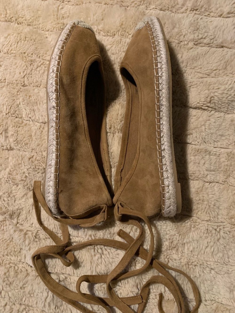 Zara Suede Espadrille Lace-Up Flats, Brown, Camel, 40 NWOT - Picture 7 of 8